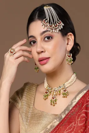 Green & Red Haar Necklace with Earring Jewellery Set with Kundan &  Pearls