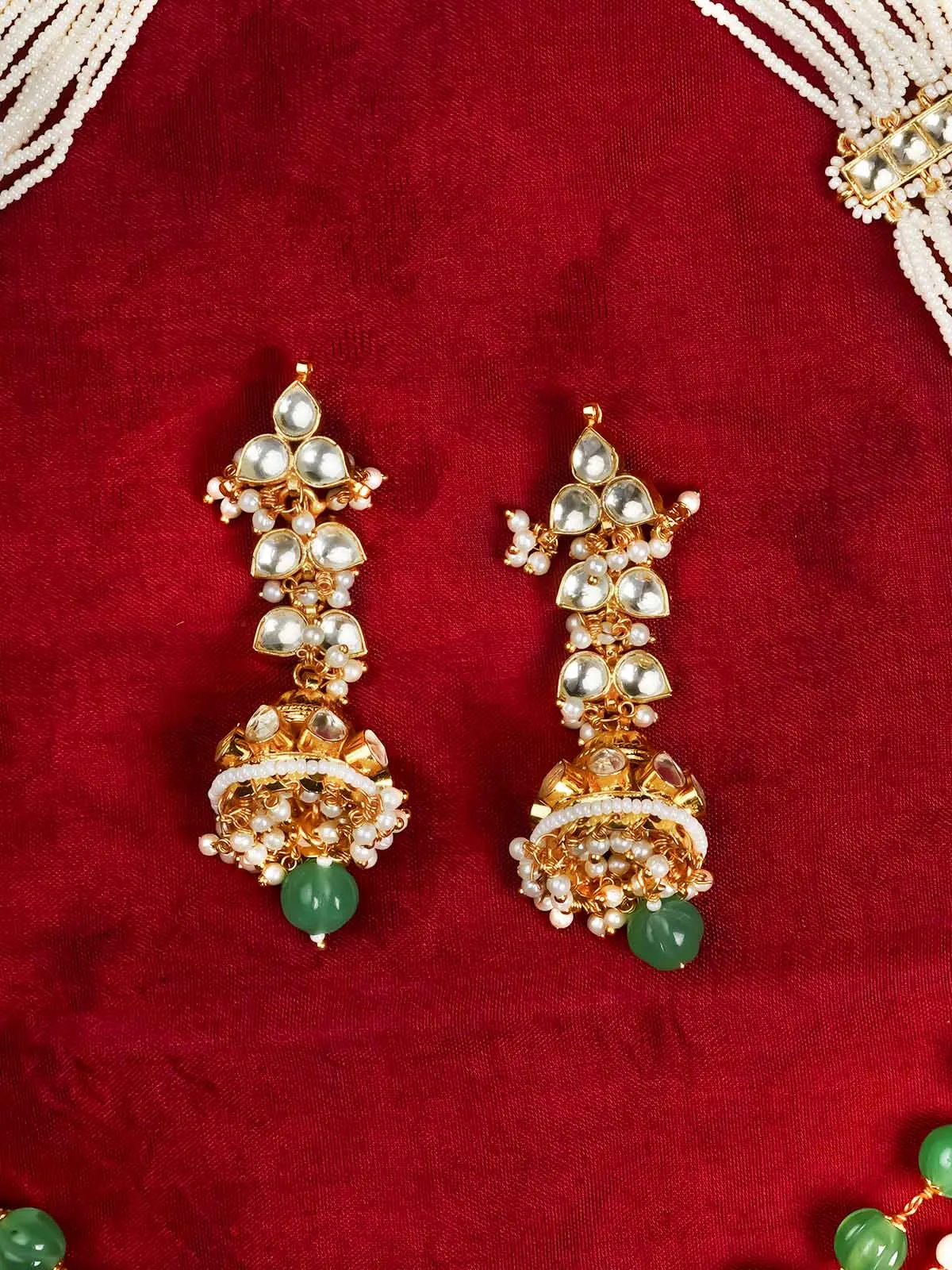 Green Color Gold Plated Jadau Kundan Necklace Set - MS2020Y