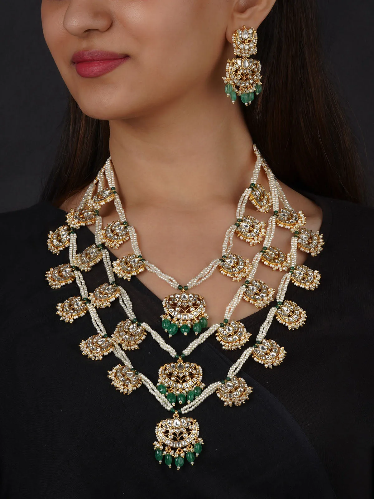 Green Color Gold Plated Mishr Necklace Set - MR-S788