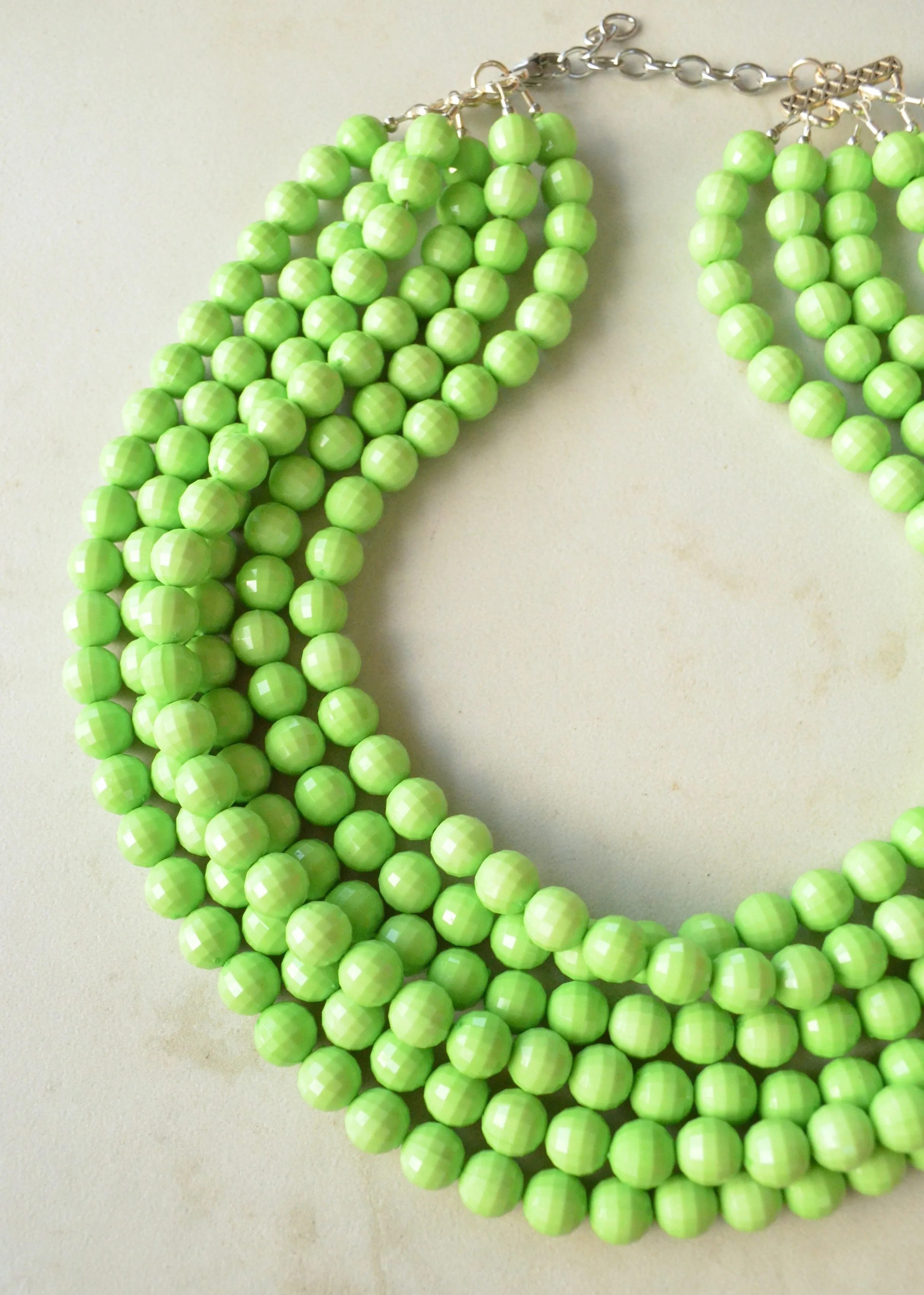 Green Yellow Lucite Bead Chunky Multi Strand Statement Necklace - Angelina