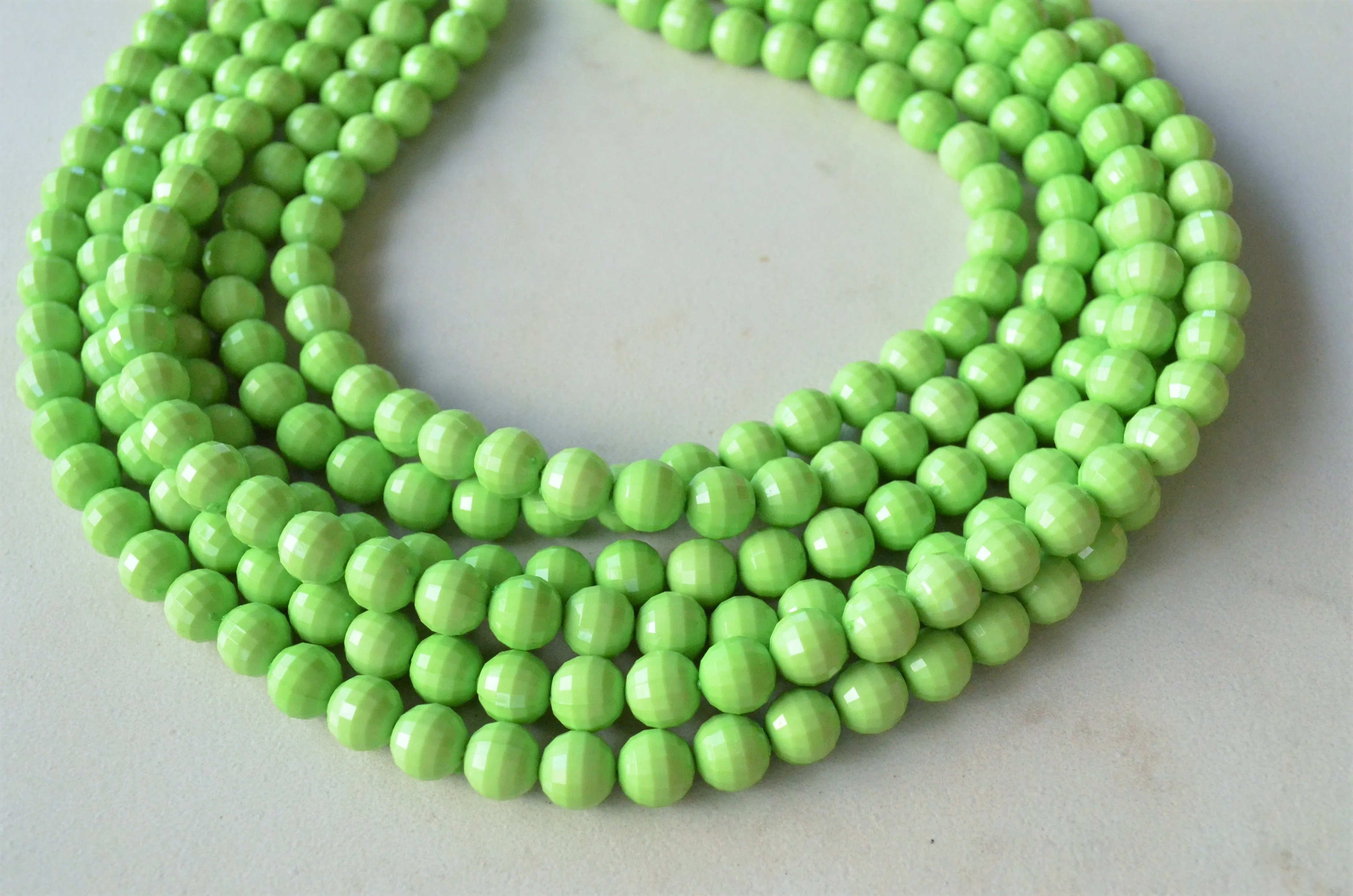 Green Yellow Lucite Bead Chunky Multi Strand Statement Necklace - Angelina