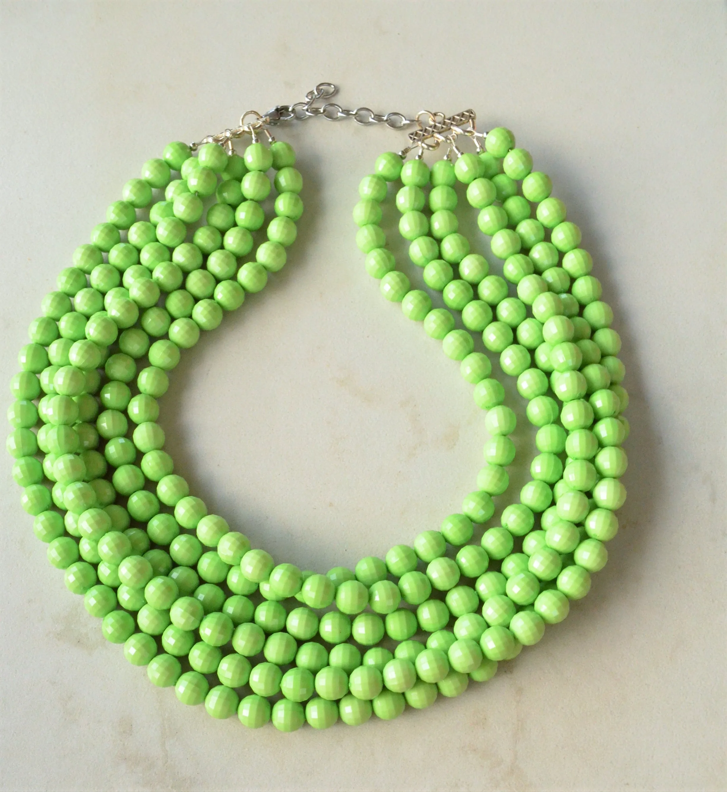 Green Yellow Lucite Bead Chunky Multi Strand Statement Necklace - Angelina