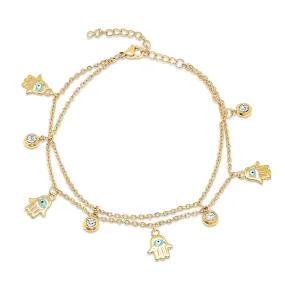 Hamsa Enamel And Simulated Diamond Anklet