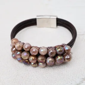 Hand Stitched Coated Diamond Bellini Moonstone Leather Bracelet