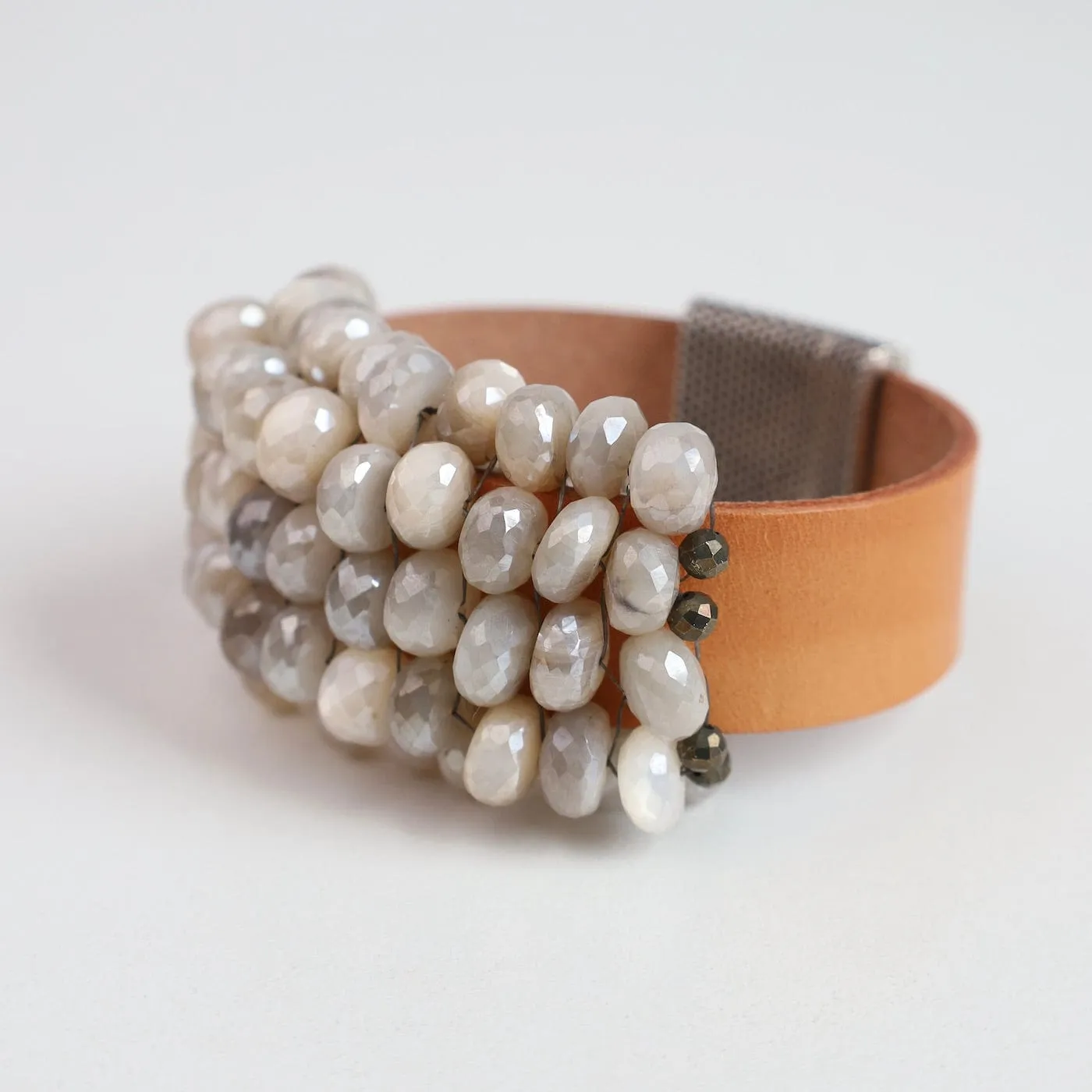 Hand Stitched Coated Moonstone Leather Bracelet