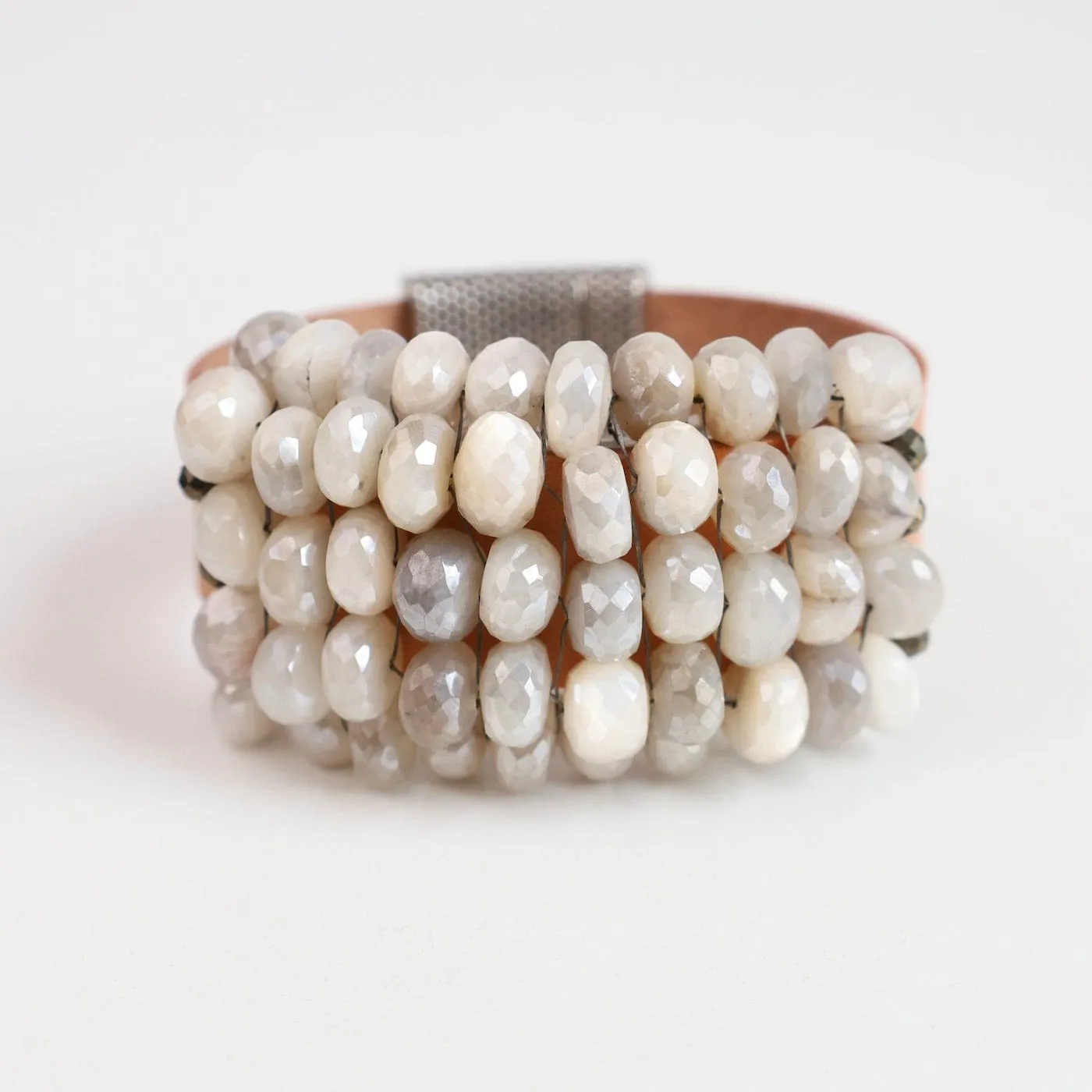 Hand Stitched Coated Moonstone Leather Bracelet