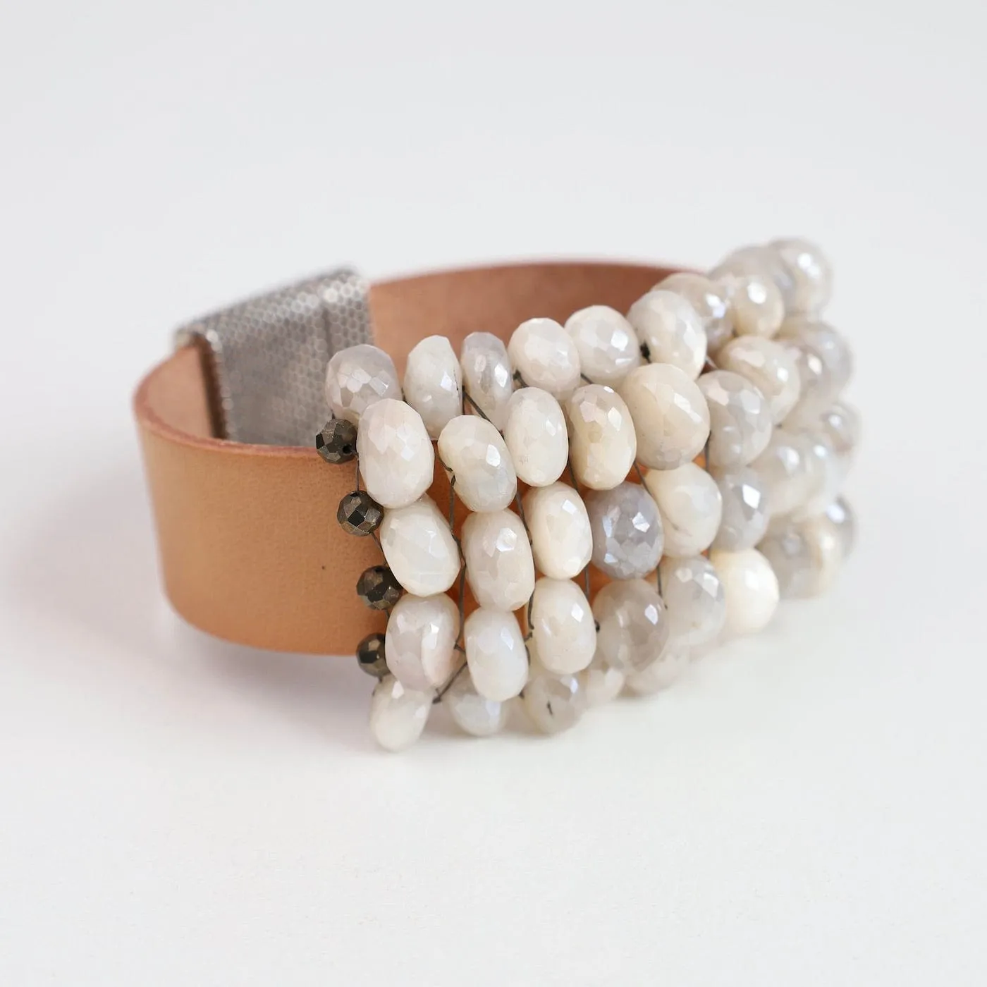 Hand Stitched Coated Moonstone Leather Bracelet