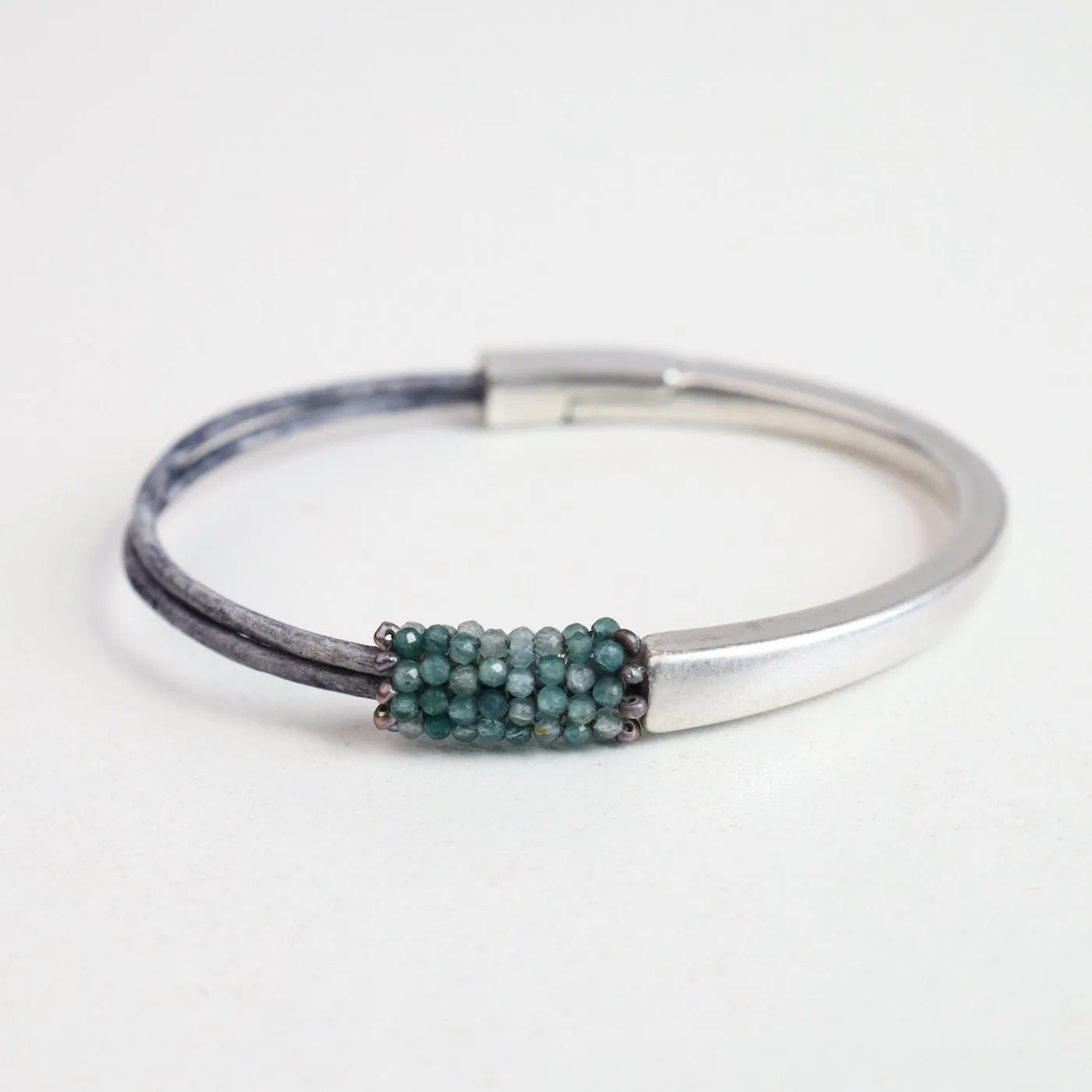 Hand Stitched Tiny Aquamarine with Tiny Grey Pearl