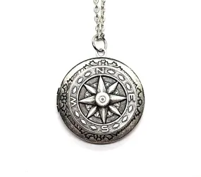 Handmade Oxidized Silver Compass Locket Necklace