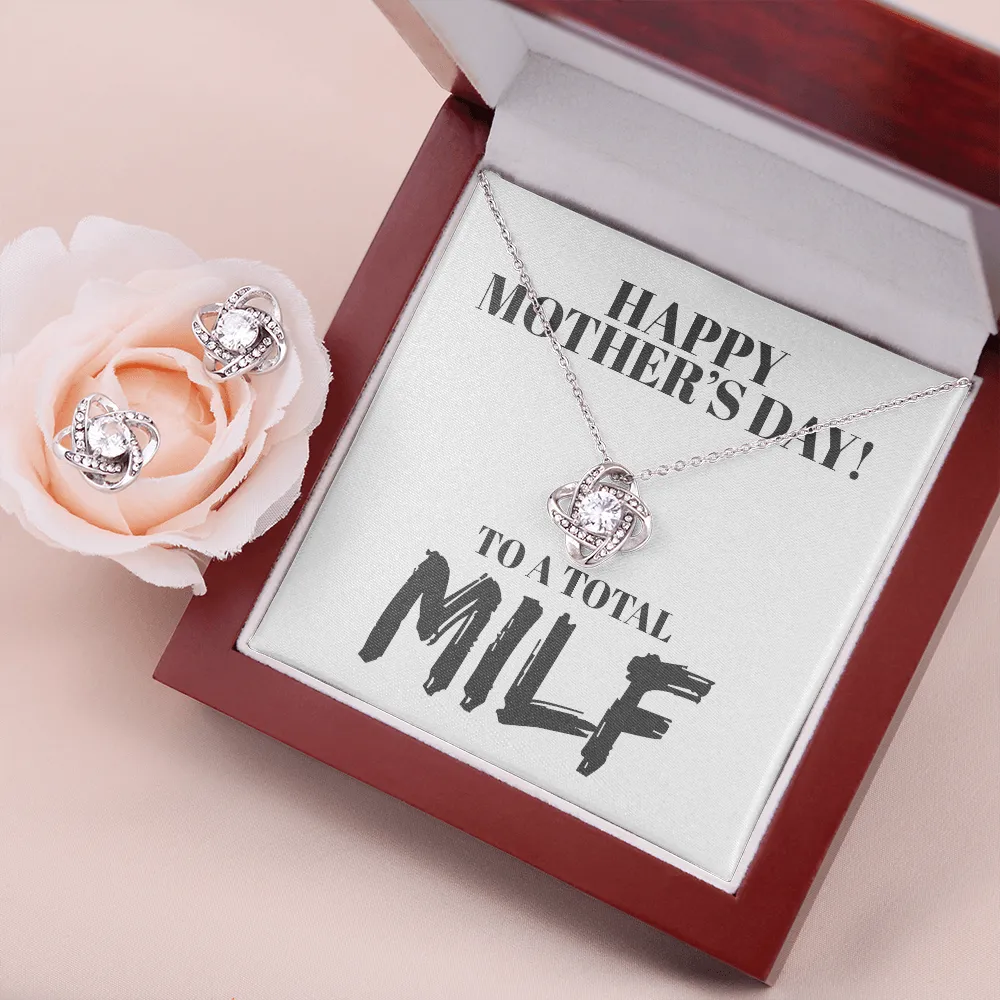 Happy Mother's Day MILF Love Knot Necklace & Earring Set