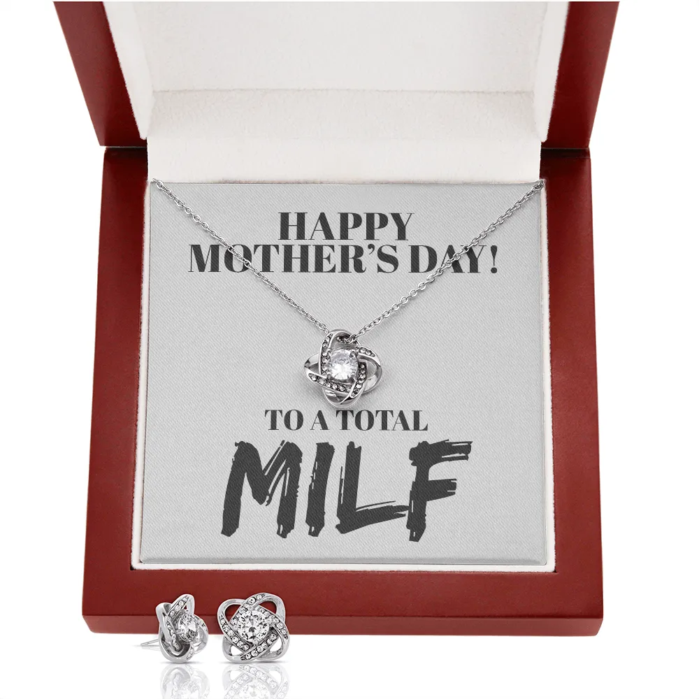 Happy Mother's Day MILF Love Knot Necklace & Earring Set