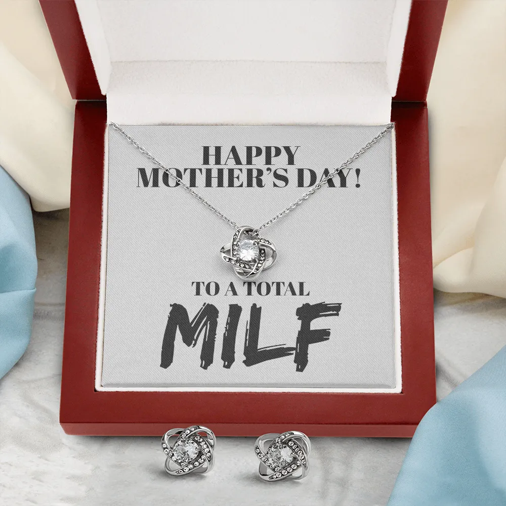 Happy Mother's Day MILF Love Knot Necklace & Earring Set