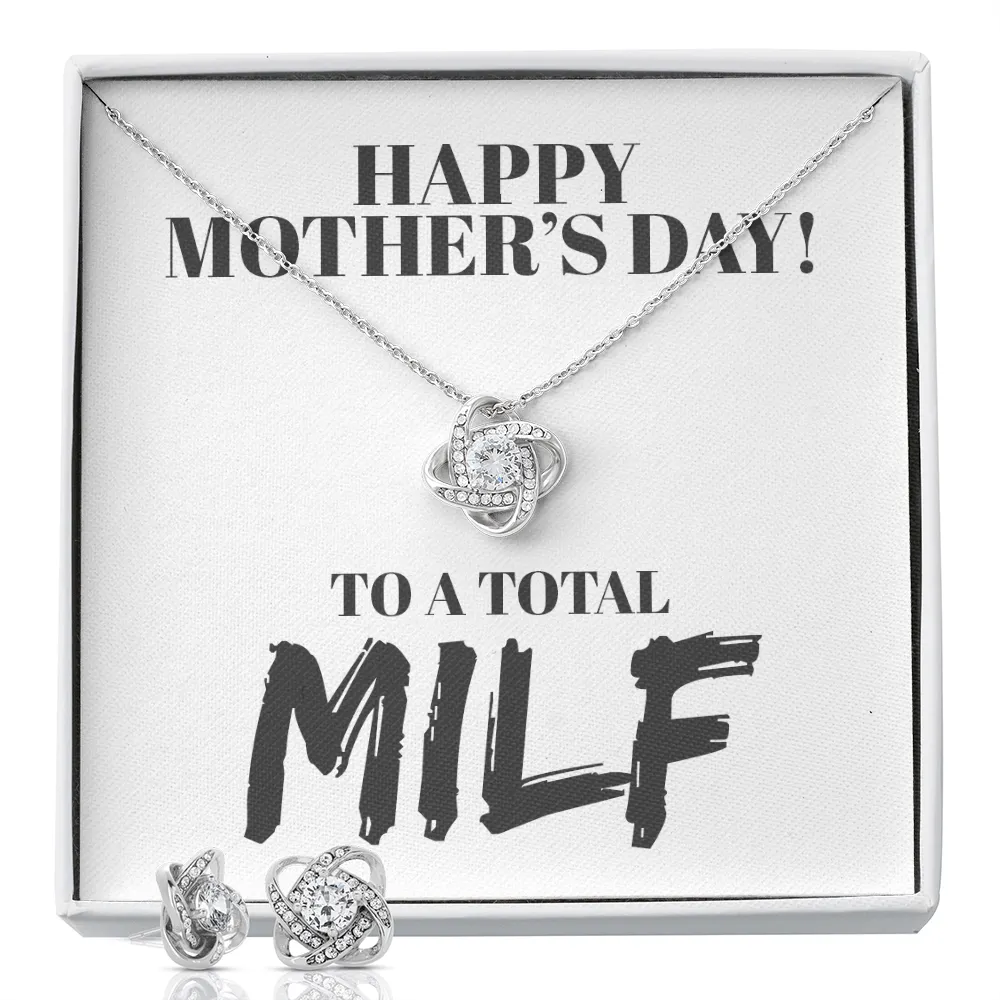 Happy Mother's Day MILF Love Knot Necklace & Earring Set