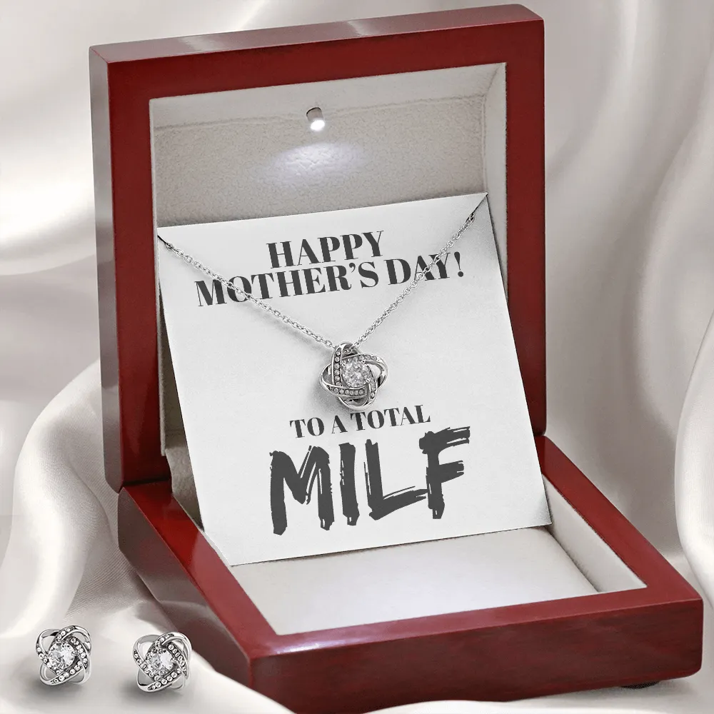 Happy Mother's Day MILF Love Knot Necklace & Earring Set