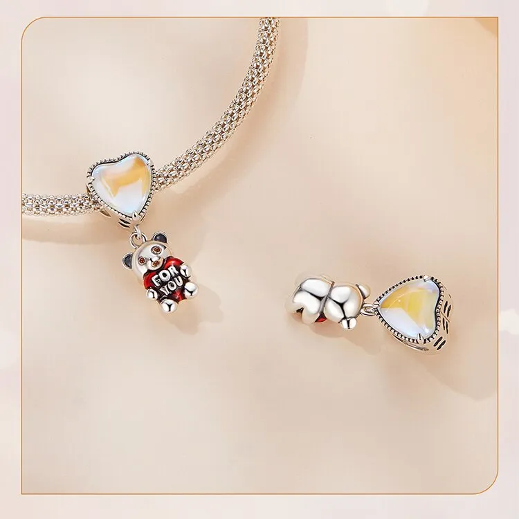 Heart-shaped with Bear Transparent Glass Charm