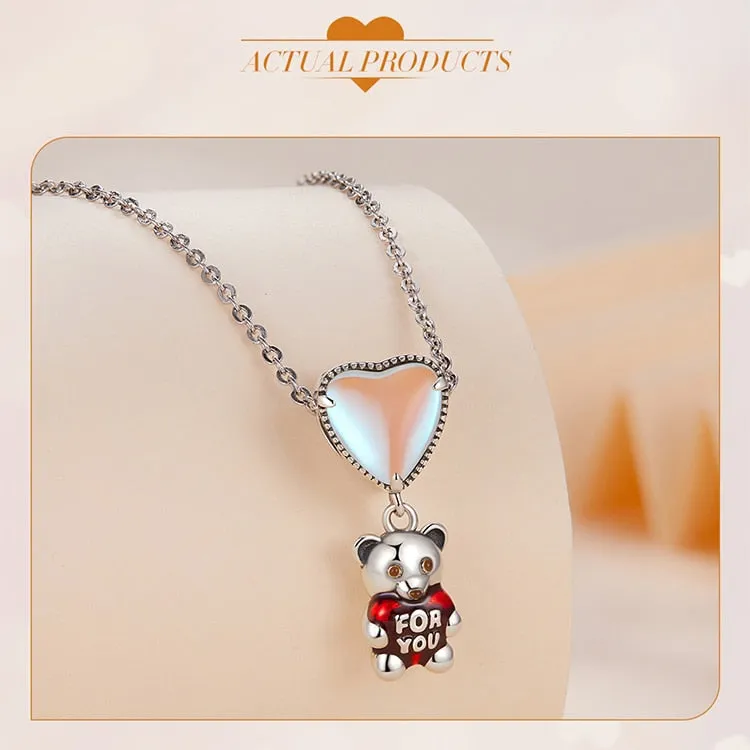 Heart-shaped with Bear Transparent Glass Charm