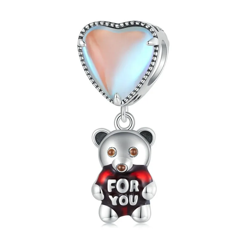 Heart-shaped with Bear Transparent Glass Charm