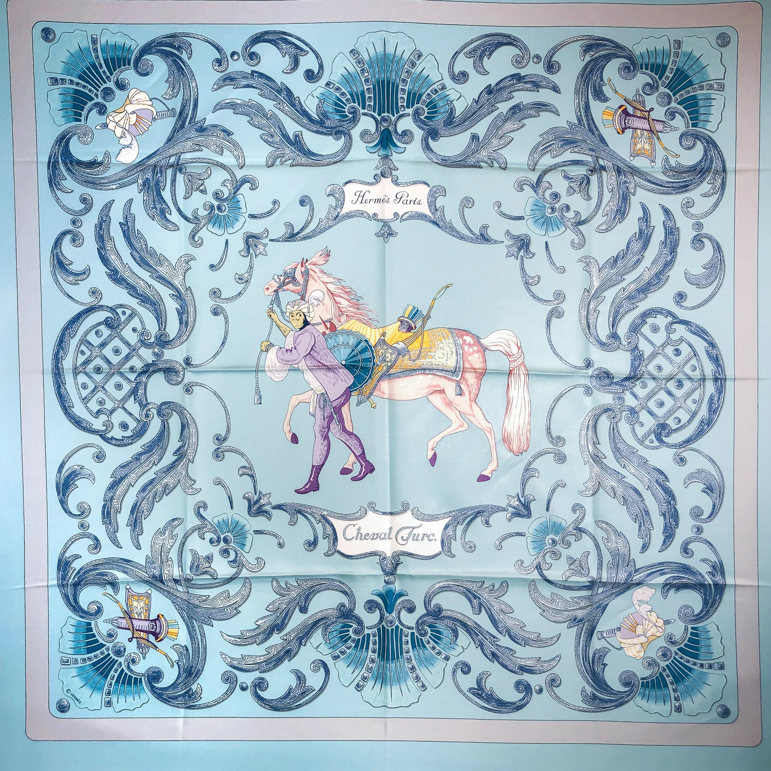 Hermes Silk Scarf Cheval Turc Soft Teal Col. UNWORN