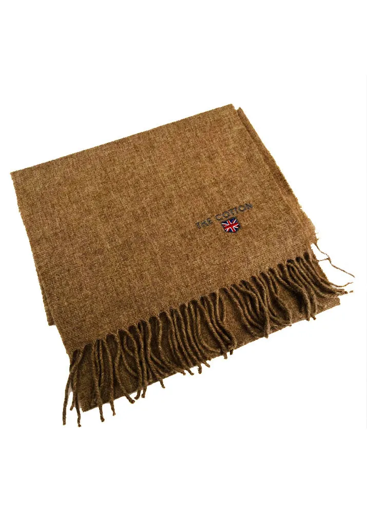 Herringbone Made In England Lambswool Fringe Scarf | sandy Brown