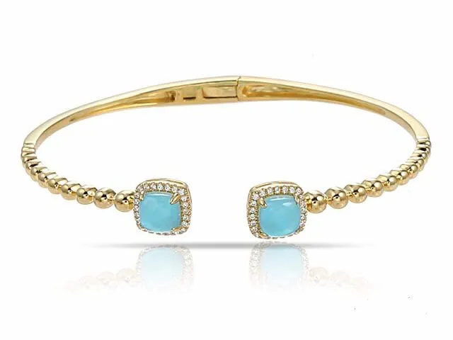 Hinged Bangle Bracelet w/Blue Topaz and .18 Diamonds