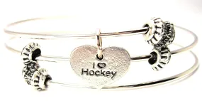 I Love Hockey Heart Triple Style Expandable Bangle Bracelet