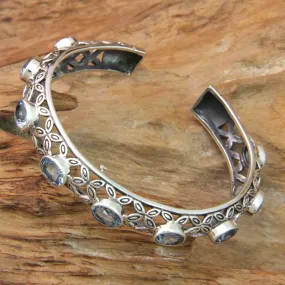 Java Kawung Silver and Blue Topaz Cuff Style Bracelet from Bali