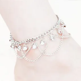 JC - Bohemian Foot Chain: Vintage carved flower anklet with bells, ideal for summer beach wear