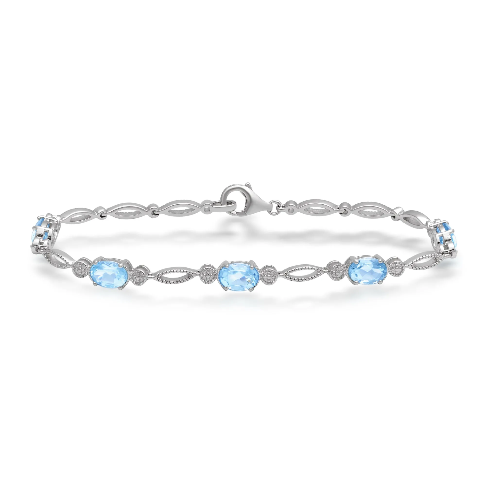 Jewelili Sterling Silver With Swiss Blue Topaz Oval Bracelet