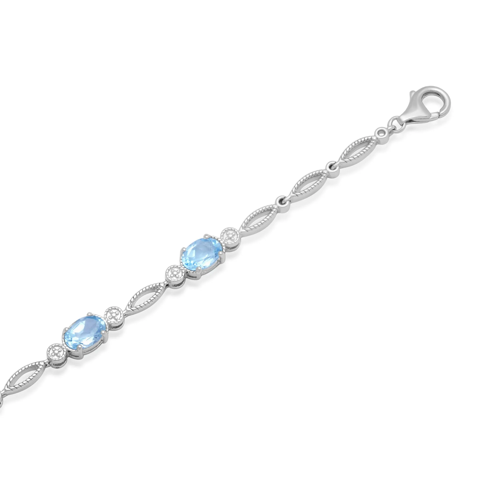 Jewelili Sterling Silver With Swiss Blue Topaz Oval Bracelet