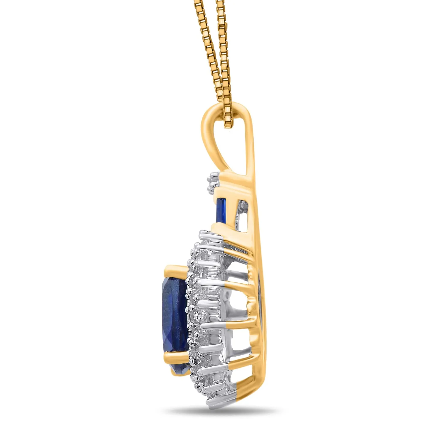 Jewelili Yellow Gold Over Sterling Silver With Created Blue Sapphire and Created White Sapphire Pendant Necklace