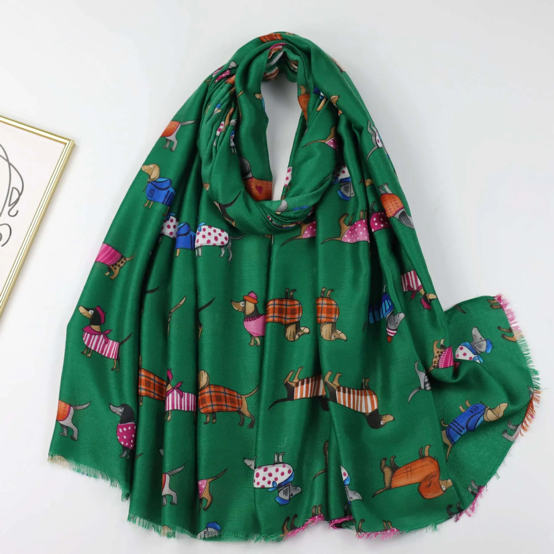 JY231016 wiener dog printed scarf