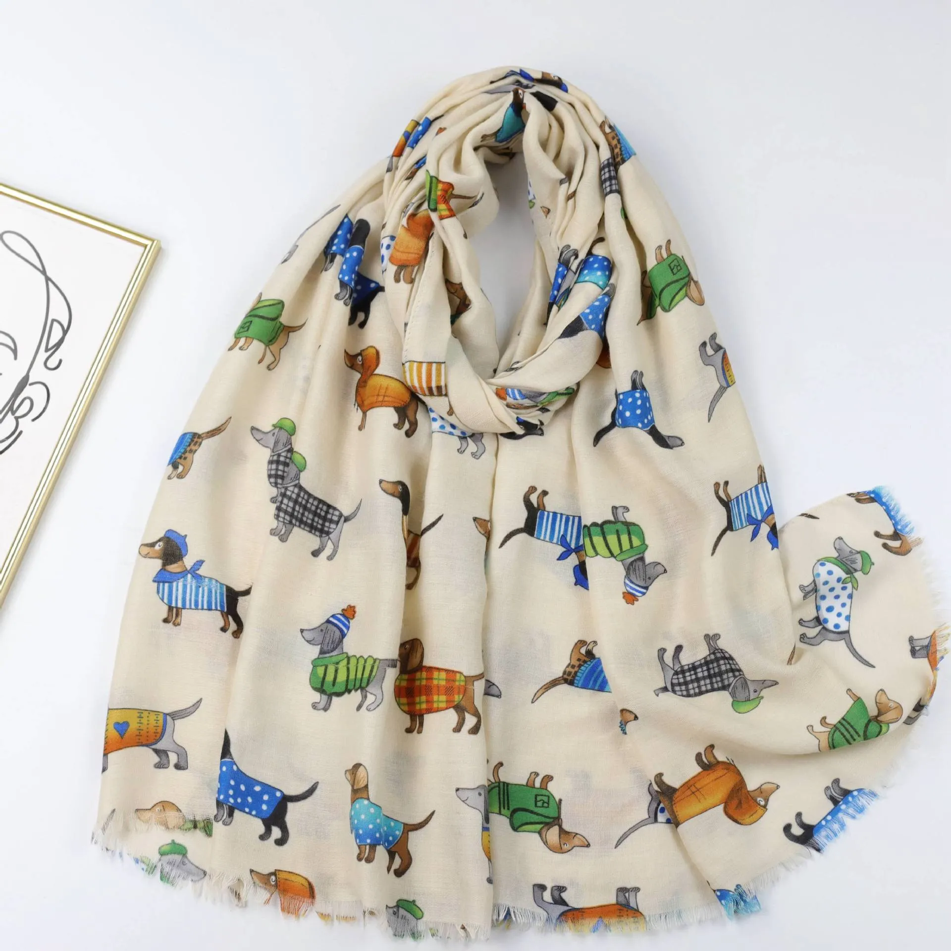 JY231016 wiener dog printed scarf