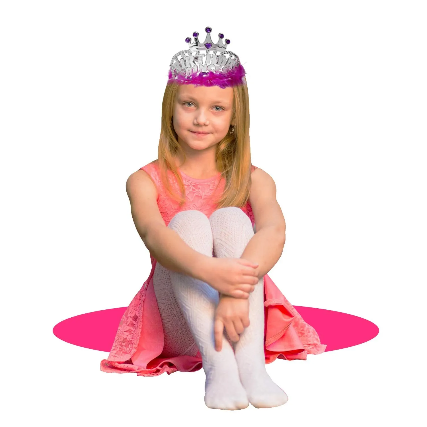 Kicko Birthday Princess Tiaras, 4 X 5 Inches - 6 Pack - Crowns with Pink Feathers