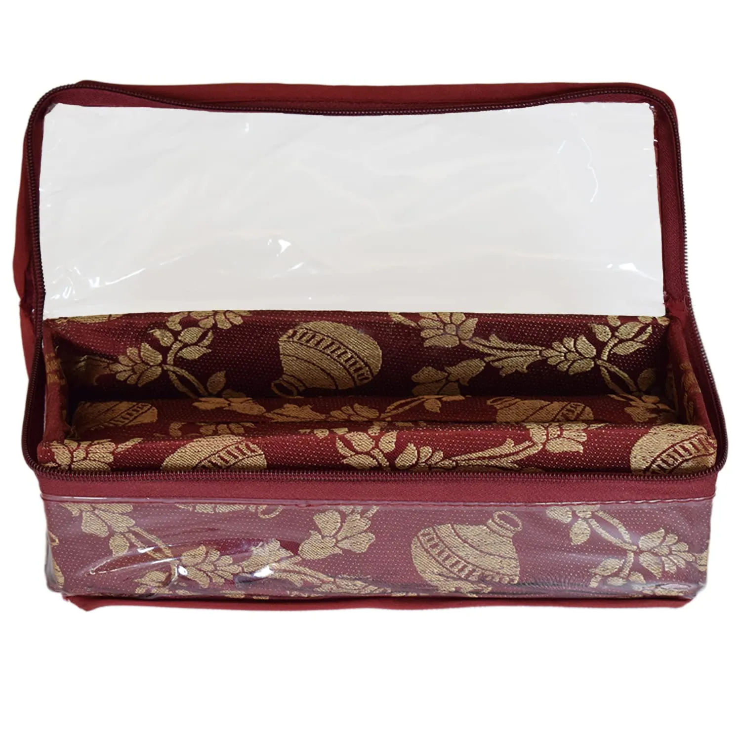 Kuber Industries Multipurpose Matka Pattern Laminated 1 Rod Bangle Box/Organizer/Case With Tranasparent Top (Maroon)-47KM0457