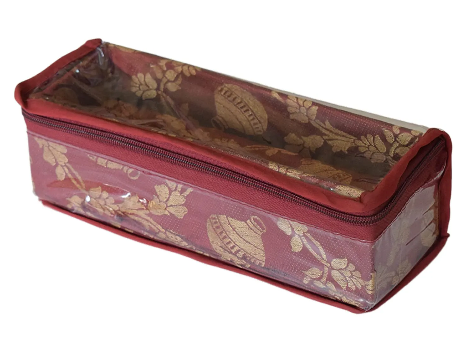 Kuber Industries Multipurpose Matka Pattern Laminated 1 Rod Bangle Box/Organizer/Case With Tranasparent Top (Maroon)-47KM0457