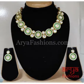 Kundan CZ Necklace with Green Meenakari