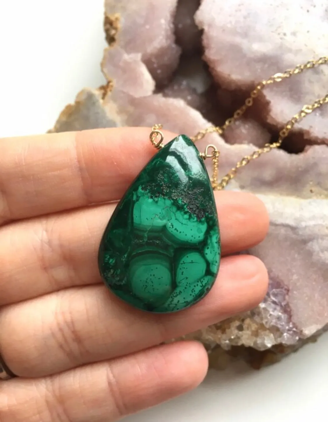 Large Malachite Statement Necklace on Gold