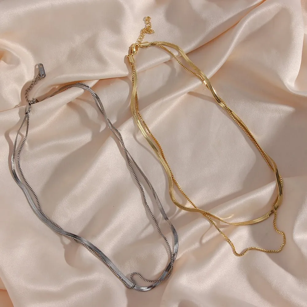 Layered Herringbone Chain Necklace