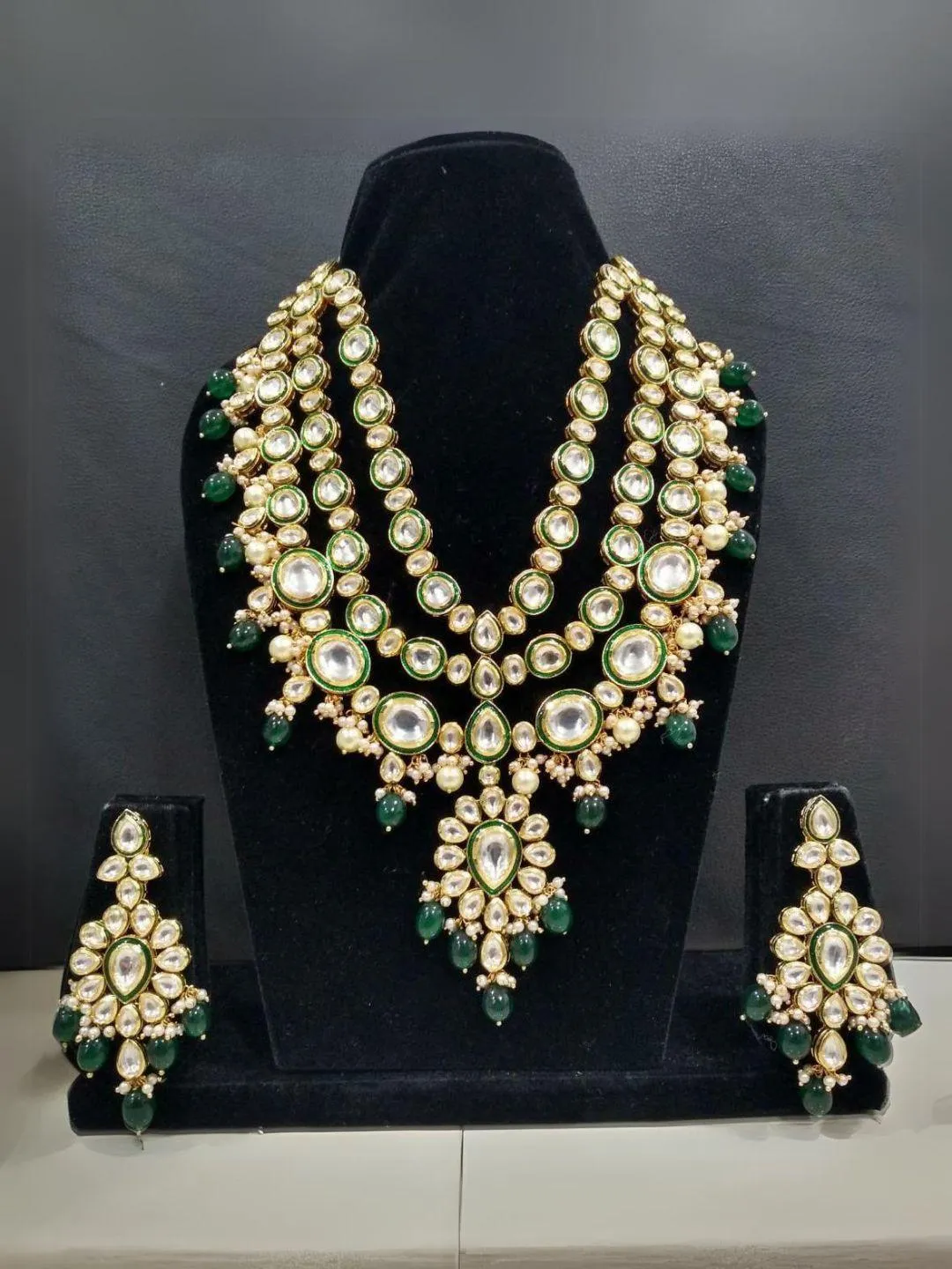 Layered Long Meena Kundan Necklace Set