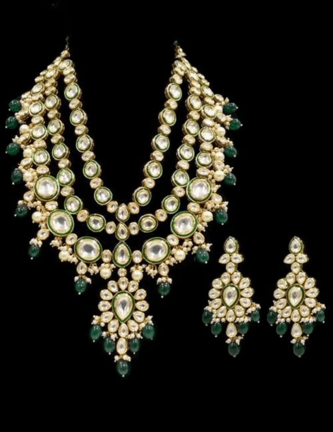 Layered Long Meena Kundan Necklace Set