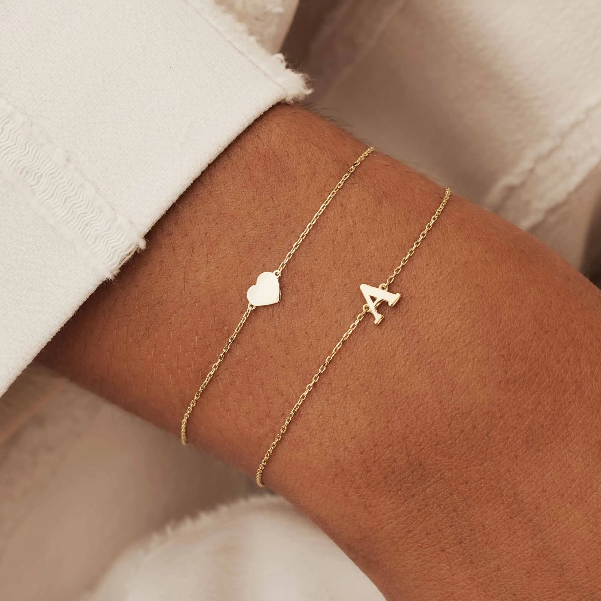 Le Marais Rachel 14 karat gold initial bracelet with letter