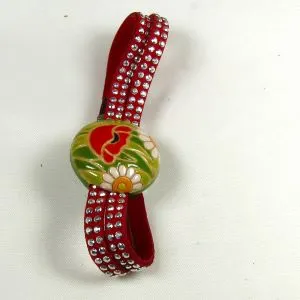 Leather Bracelet with Handmade Bead Accents