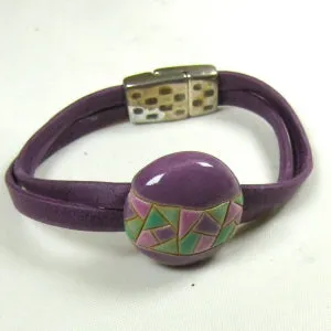 Leather Bracelet with Handmade Bead Accents