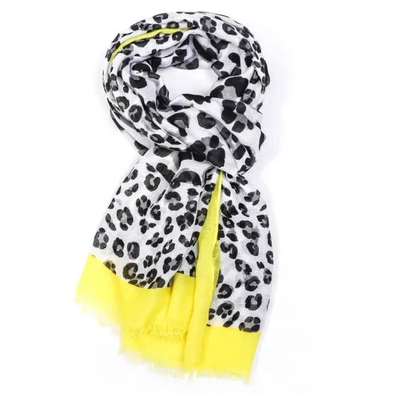 Leo Print Bright Border Scarf | Yellow