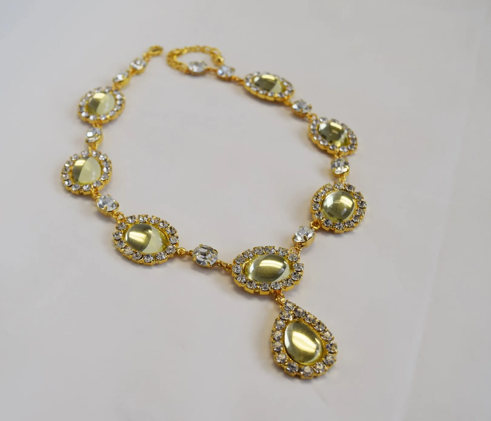 Light Yellow Citrine Halo Necklace - Large Oval with Teardrop