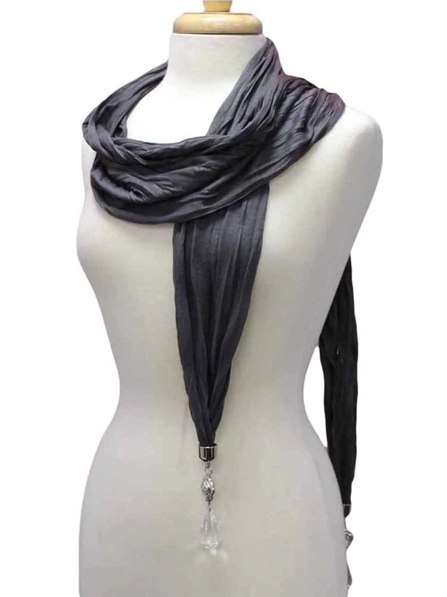 Long Crinkled Jewelry Scarf With Bauble Tips