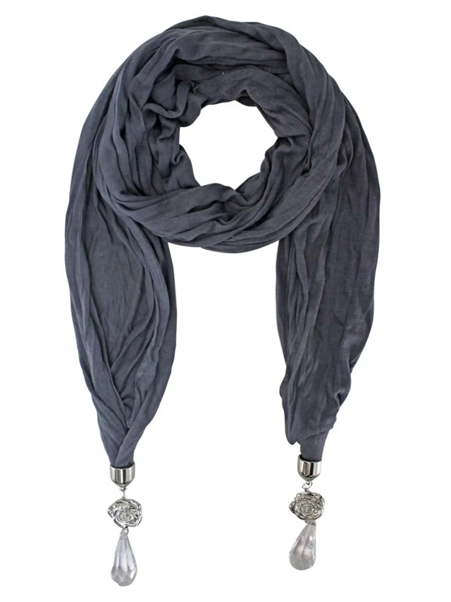 Long Crinkled Jewelry Scarf With Bauble Tips