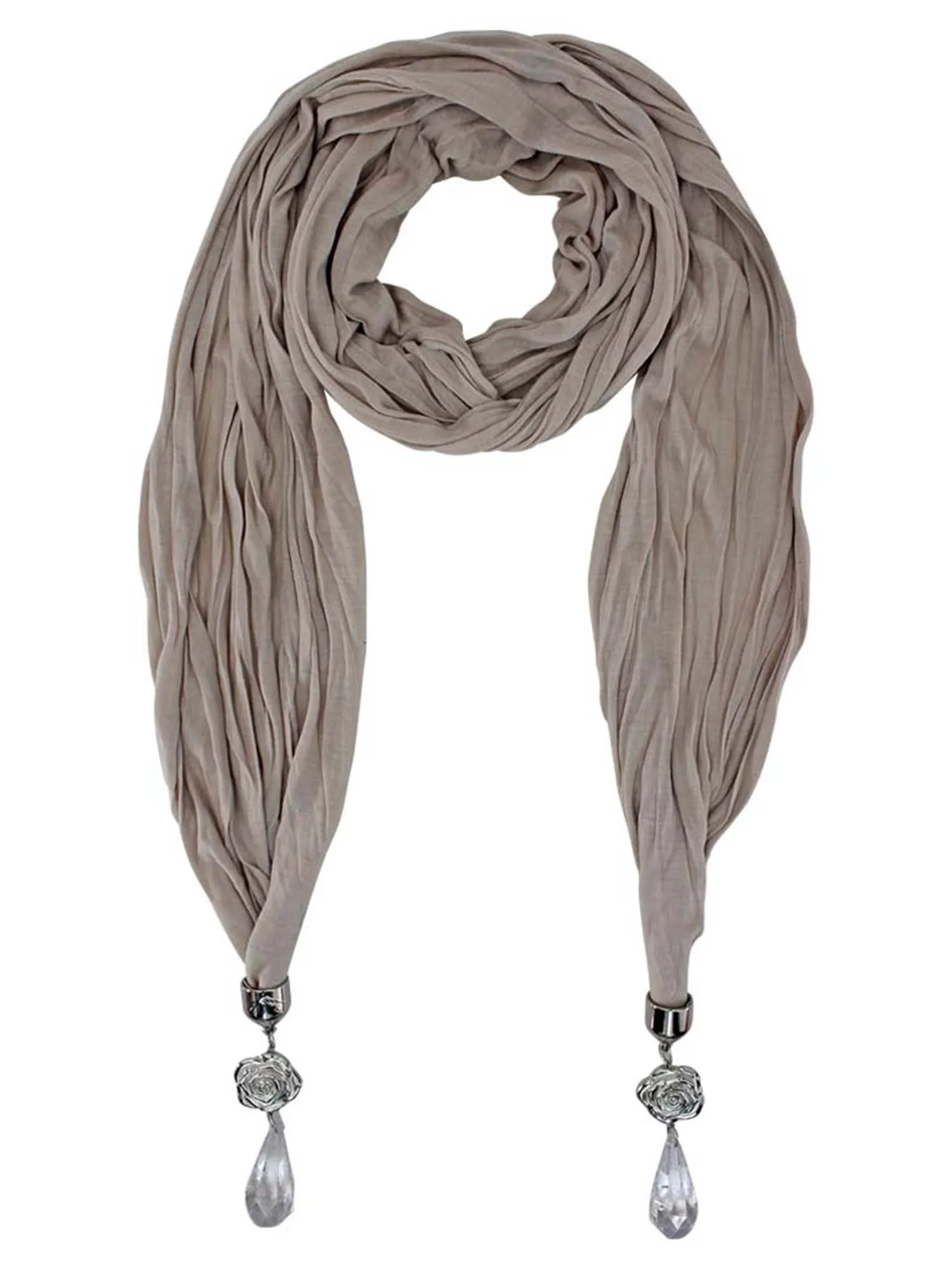 Long Crinkled Jewelry Scarf With Bauble Tips