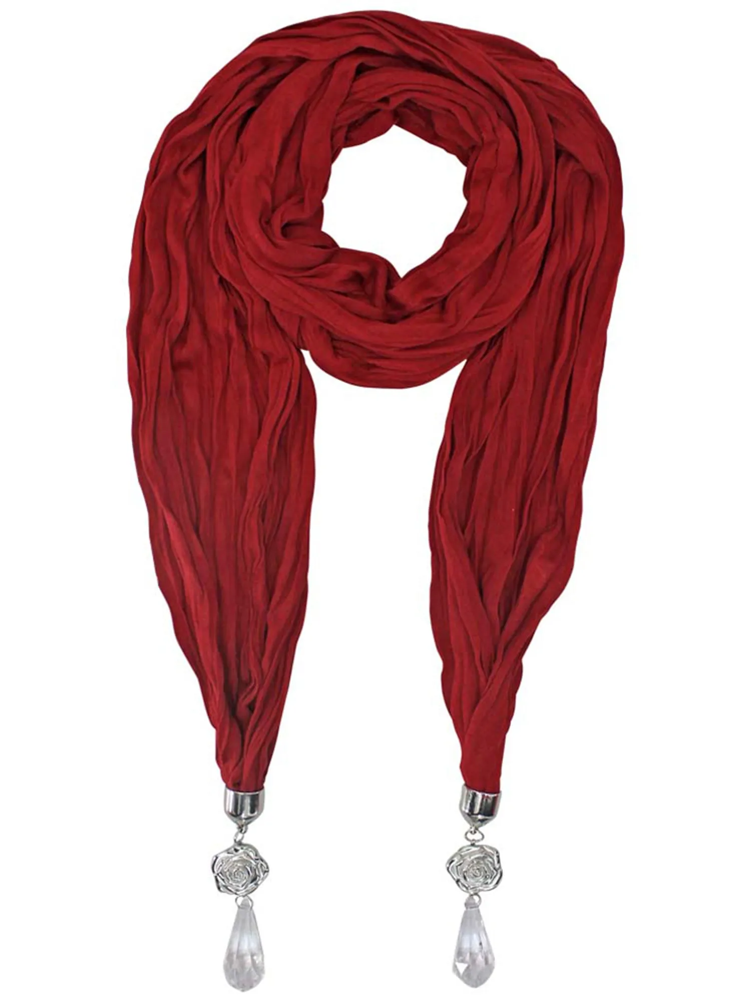 Long Crinkled Jewelry Scarf With Bauble Tips