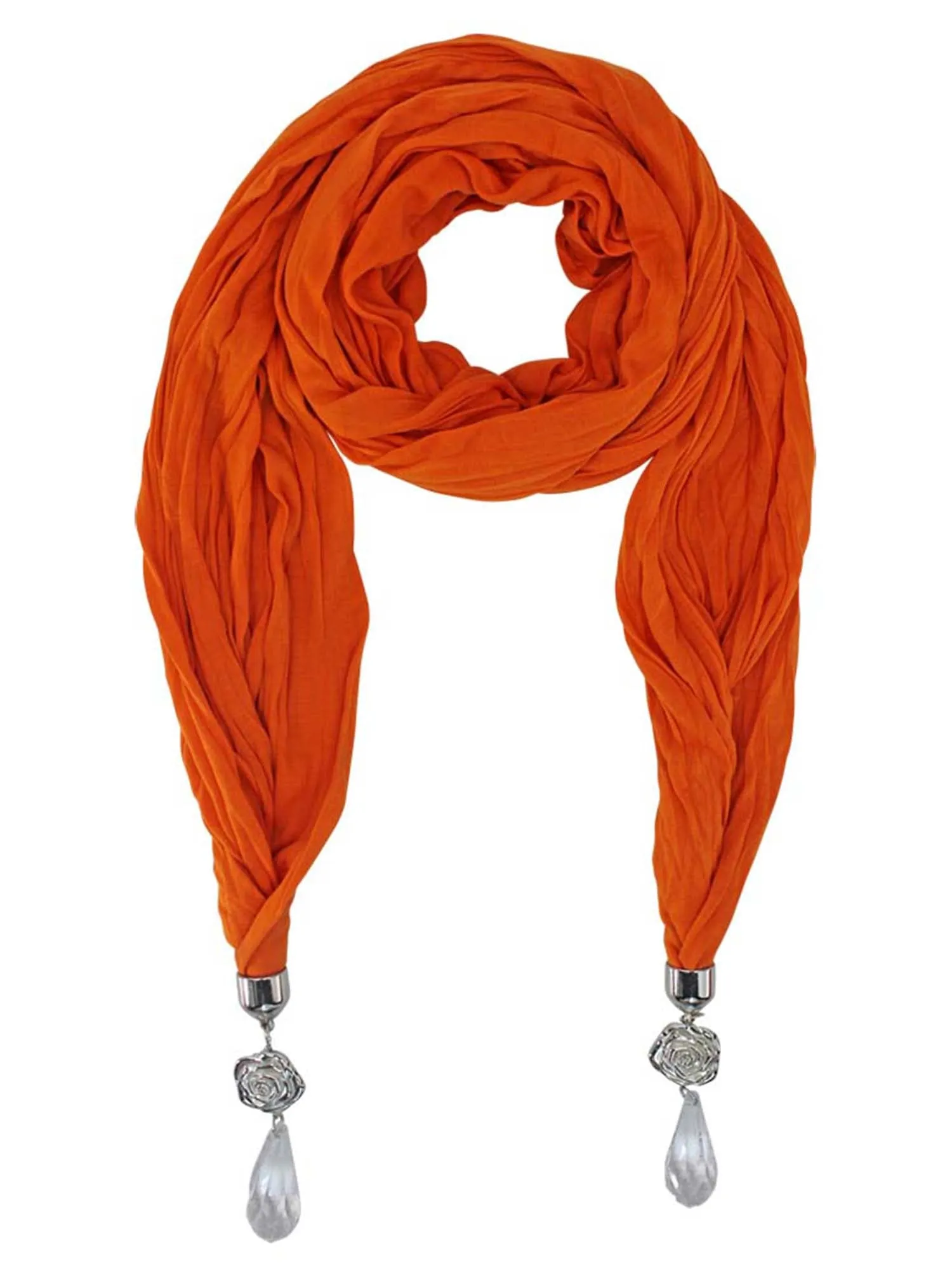 Long Crinkled Jewelry Scarf With Bauble Tips